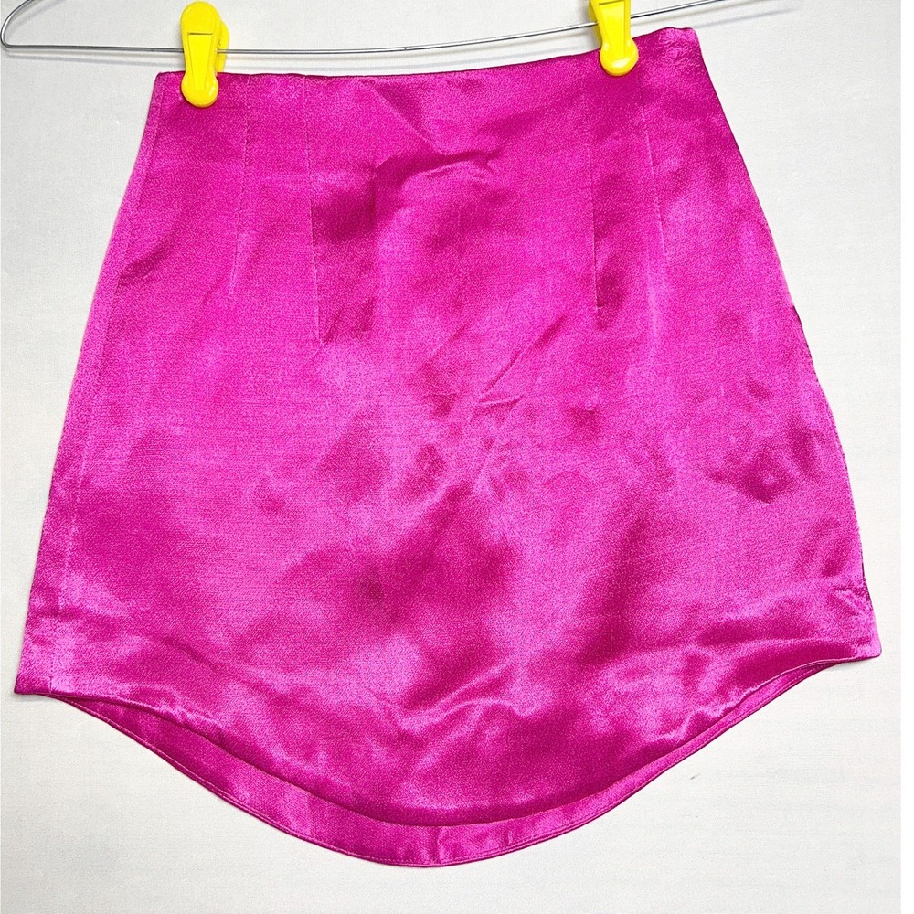 Zara Fuchsia Pink Satin Mini Skirt High Waist Side Zip XL